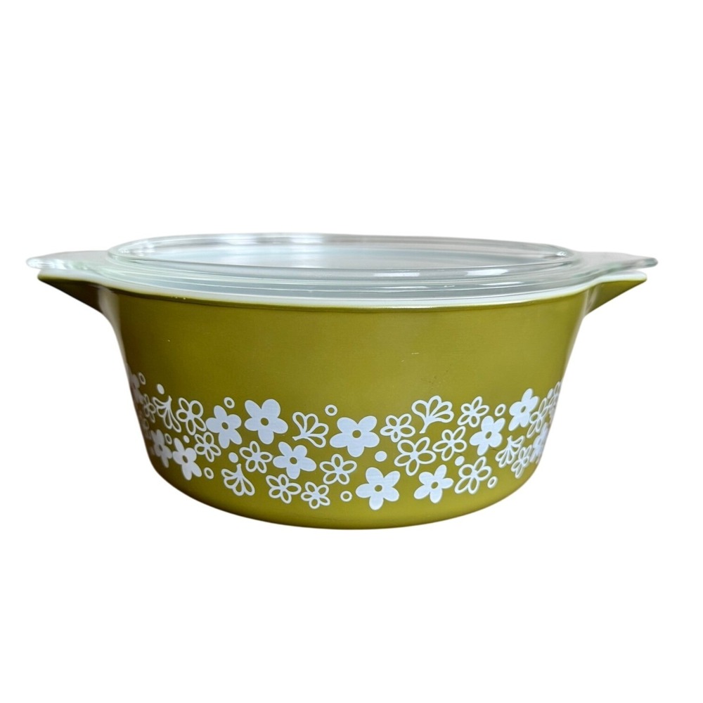 Pyrex Spring Blossom Green Crazy Daisy 475-B Casserole Dish with Lid 2.5 Qt